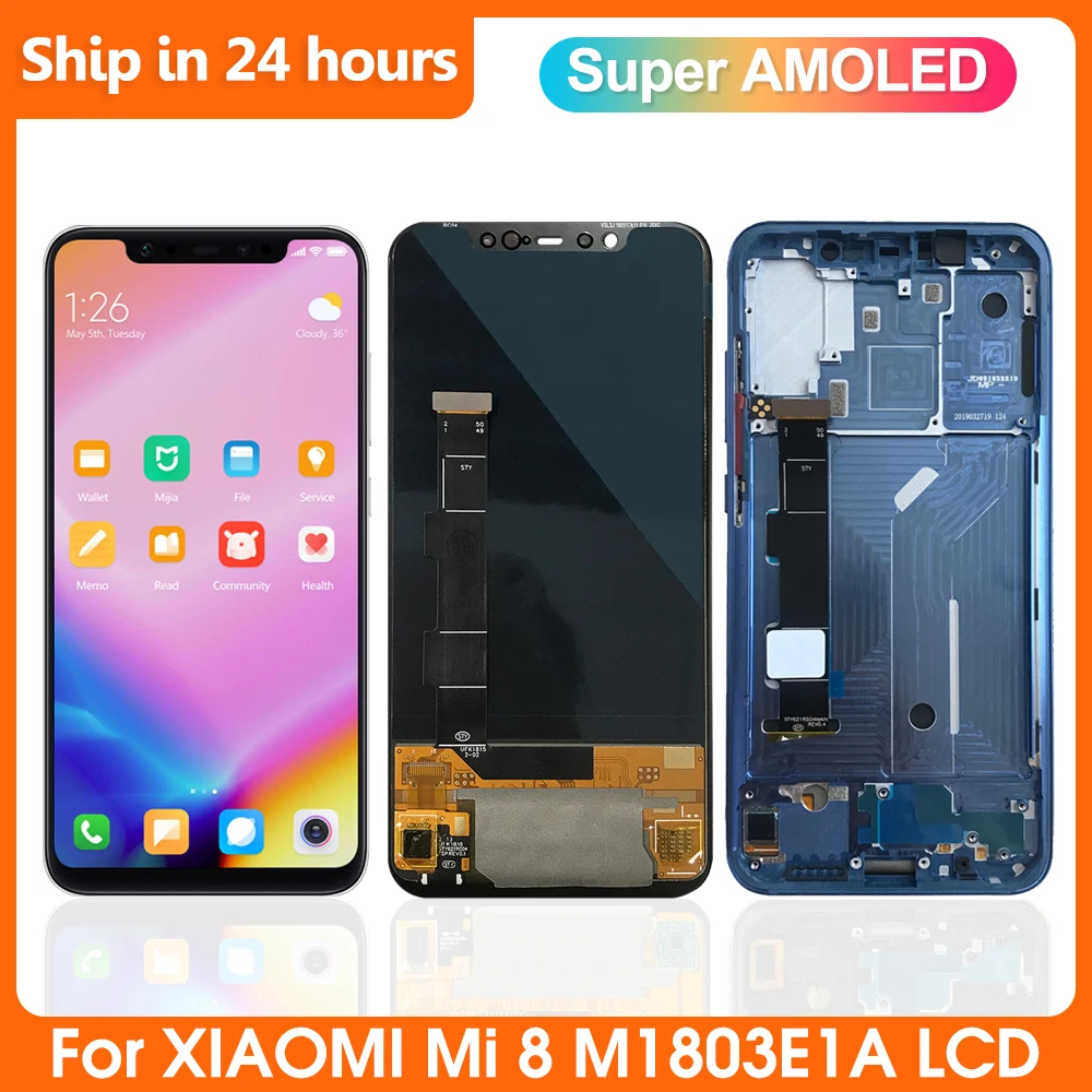 Super AMOLED For Xiaomi Mi 8 LCD Display For Xiaomi Mi8 Touch Screen Digitizer Screen Repair with Frame M1803E1A ScreenReplace