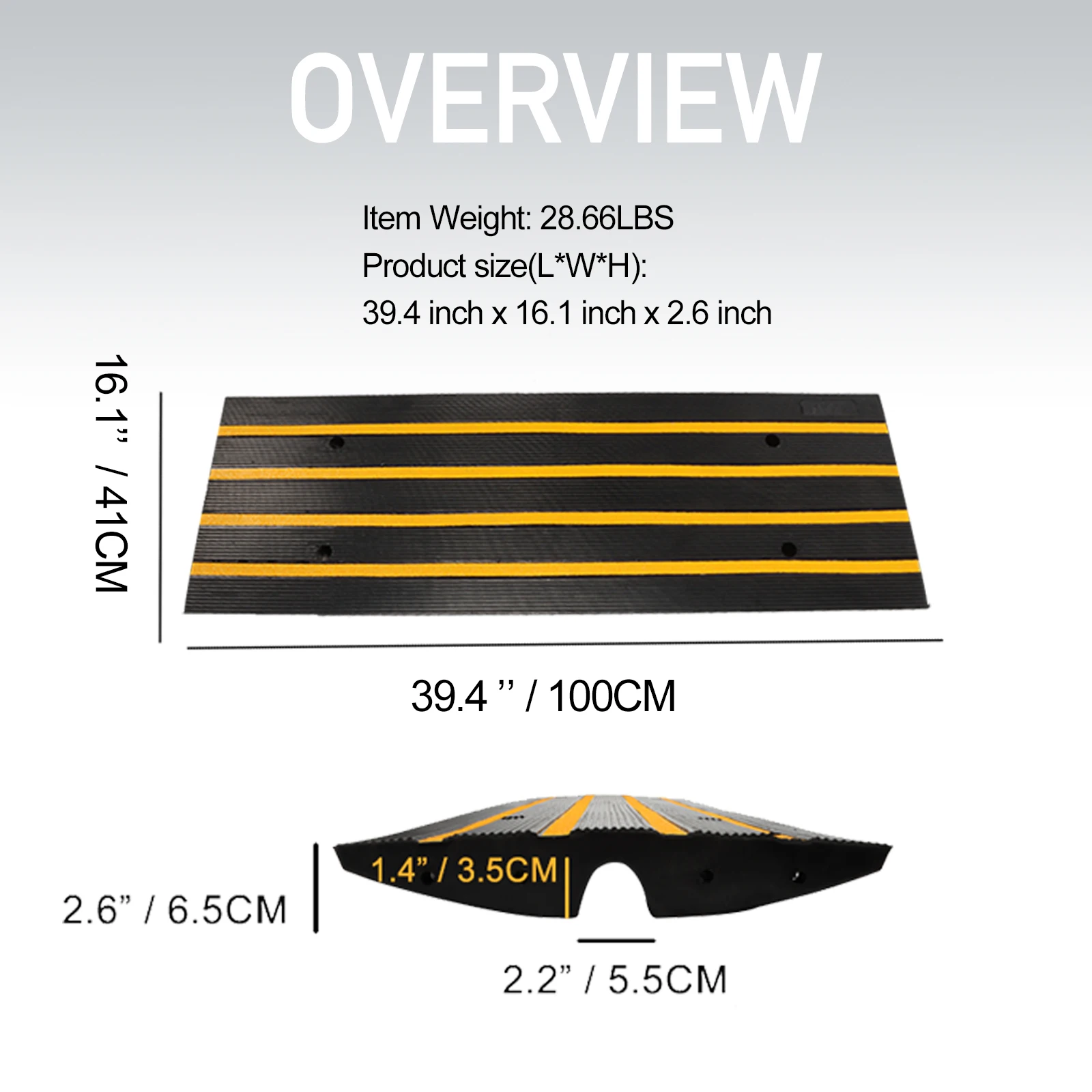 6피트(1.8m) 고강도 고무 차도 경사로 48.1×16.1×2.6인치 – 미끄럼 방지 표면, 내후성, 20톤 하중, 간편 설치 차고용