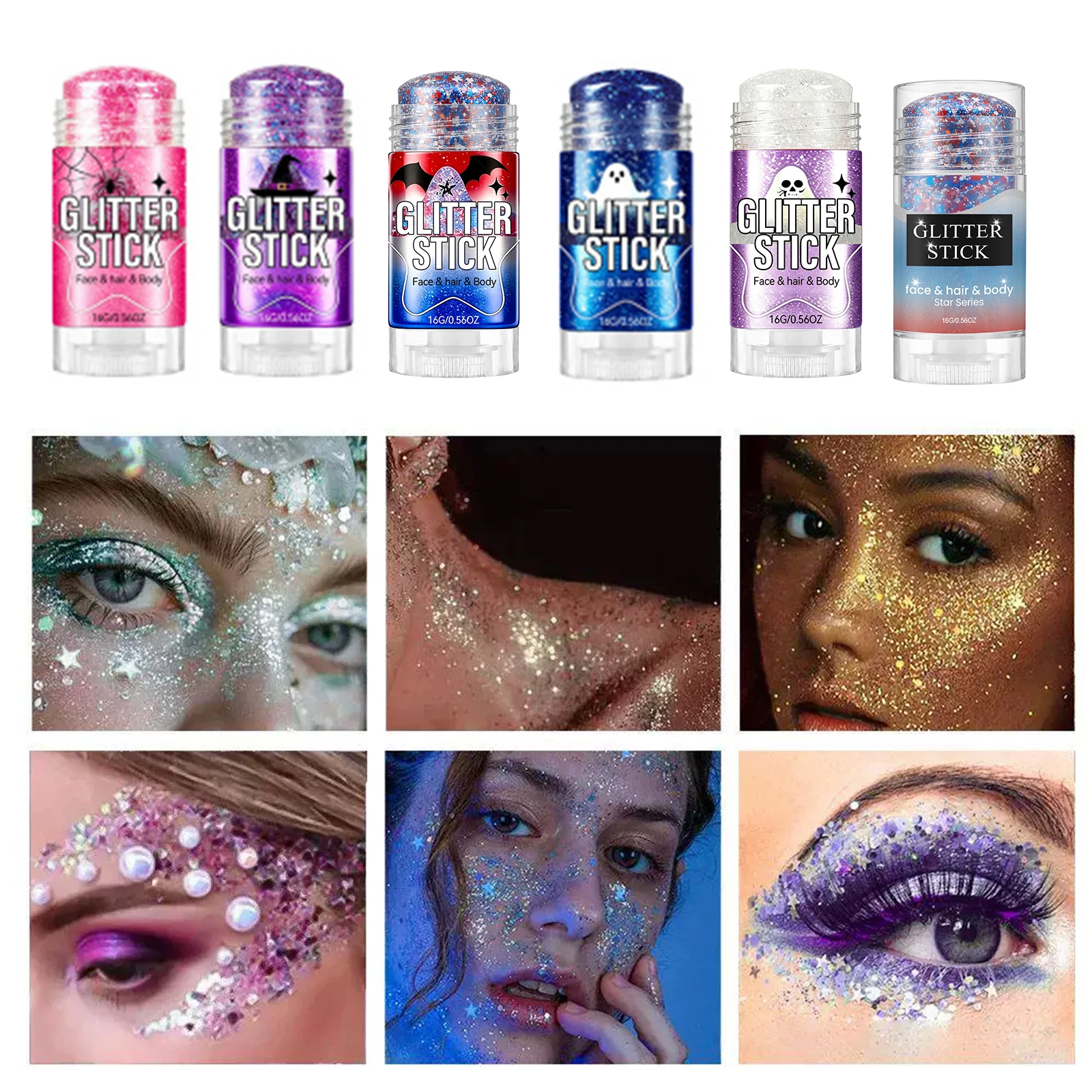 6 Colors Multipurpose Body Face Glitter Makeup Stick Clothes Highlighter Powder Gloss Shimmering Sparkle Universal Stick