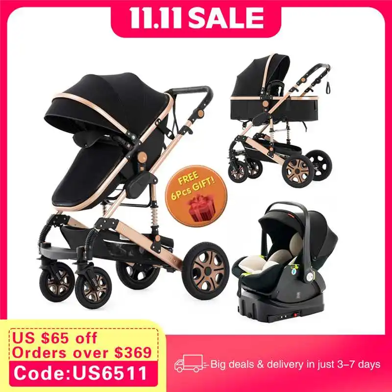 Baby Stroller Combo Car Seat,Baby Travel System with Isofix Base,Baby Carriage 3in1 Reversible Foldable Standard Stroller