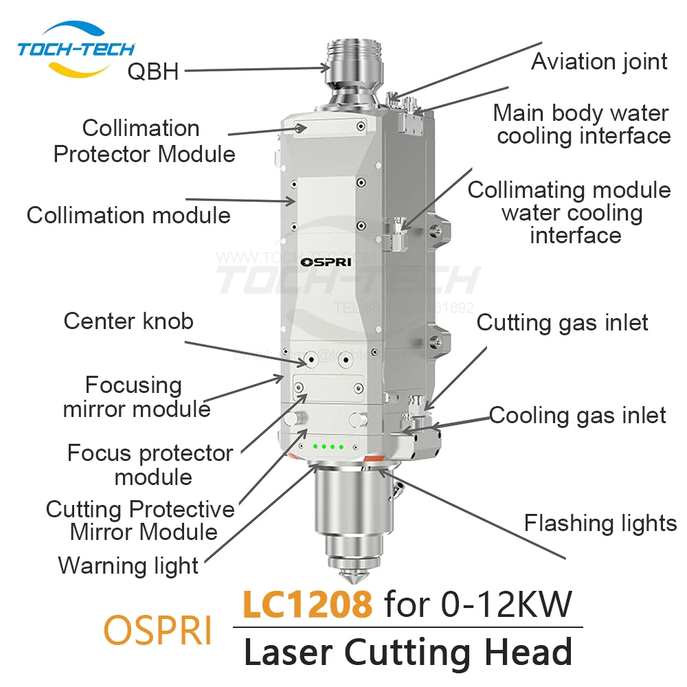 Kepala pemotong fokus otomatis 0-12kW QBH OSPRI LC1208 kepala pemotong serat Laser untuk pemotongan Laser