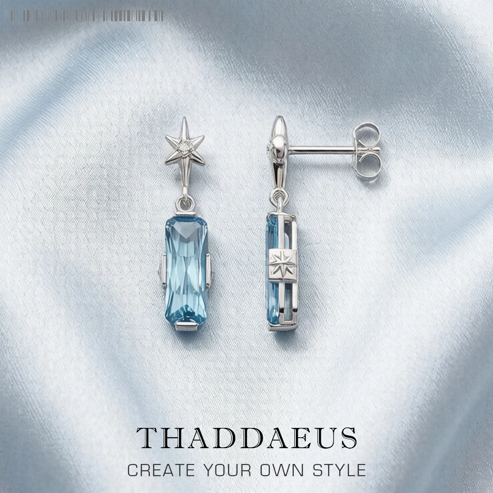 Ohrstecker, Glücksbringer, blauer Stern, Europa, trendiger feiner Schmuck für Frauen, Geschenk aus echtem 925er-Sterlingsilber