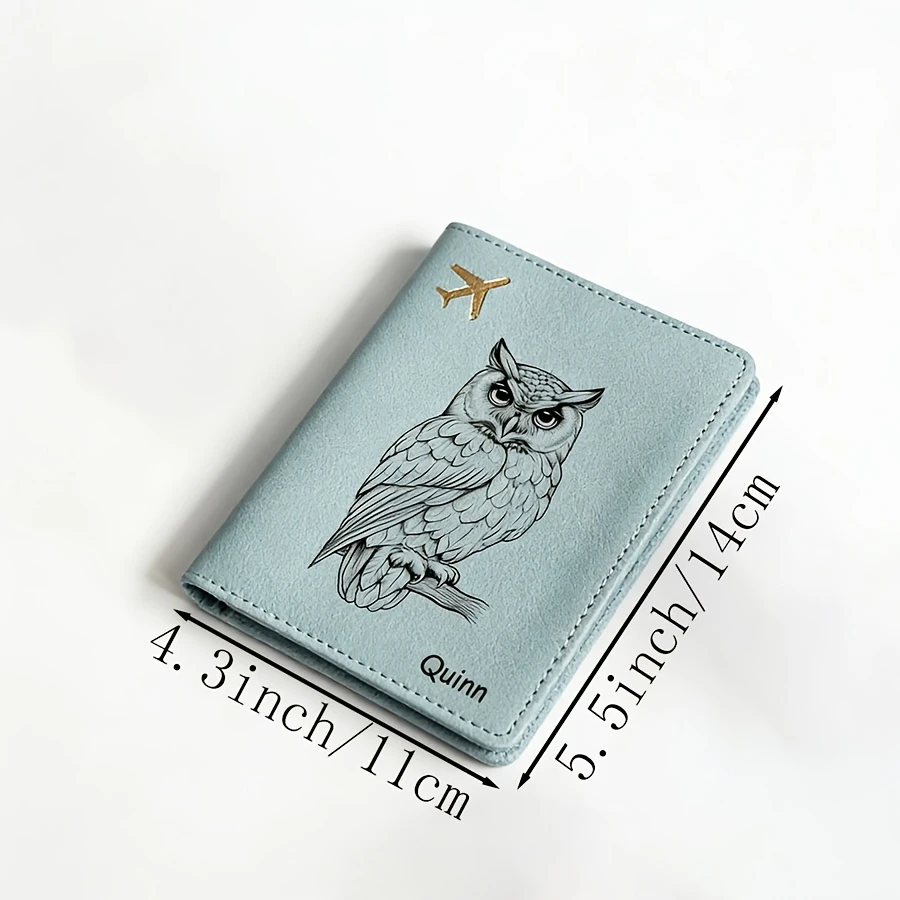 Custom Owl Pattern Printed Name Passport Holder Multi Card Slots Ultra Thin Wallet Gift Father Mother Valentine's Day Birthday view 2