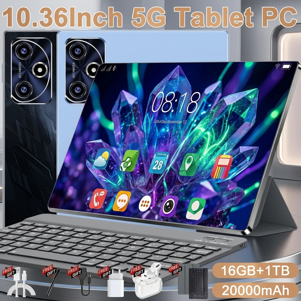 Tablette 10,36 pouces 20000mAh 16 Go de RAM 1 To de ROM 14 cœurs Android 13 5G WiFi Double SIM Bluetooth Caméra 16+32MP GPS Tablette pour affaires et études