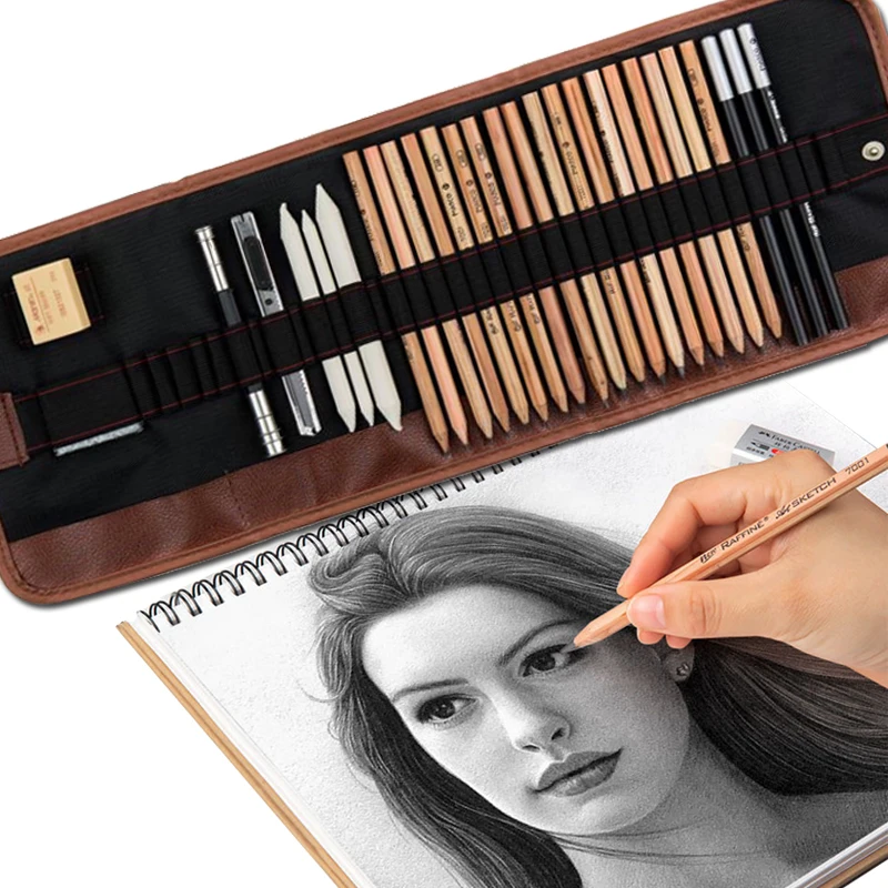 customization 29Pcs Charcoal Earser Knife Drawing Pencil Sketch Painting Canvas Pencil Bag Set Christmas Gift for Kid