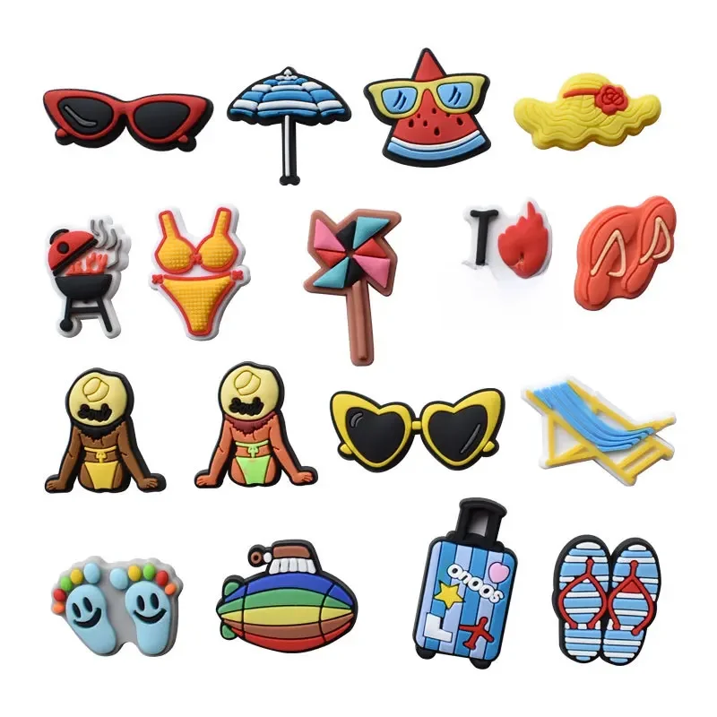 Breloques d'été en PVC pour chaussures, bikini, barbecue, badge Crocs, bricolage, décoration d'épingles pour enfants, accessoires de chaussures en jean, Noël, vente chaude, 1PC