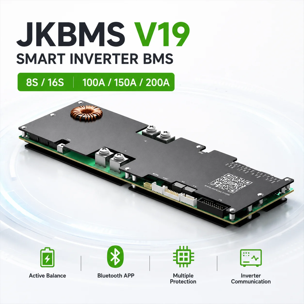 

JKBMS V19 Smart Inverter BMS 8S 16S 100A 150A 200A Active Balance LiFePO4 Li-ion LTO for Home Energy Storage JK-PB2A16S20P