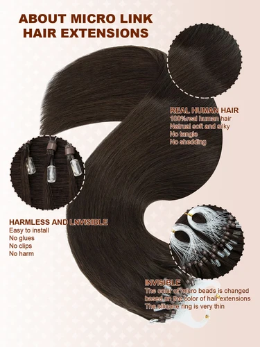 Imagen 2 del producto Extensiones de cabello humano Real con microanillo de bucle, 50 Uds., extensiones de cabello Remy MicroLink, extensión de cabello con microcuentas de 16 a 20 pulgadas
