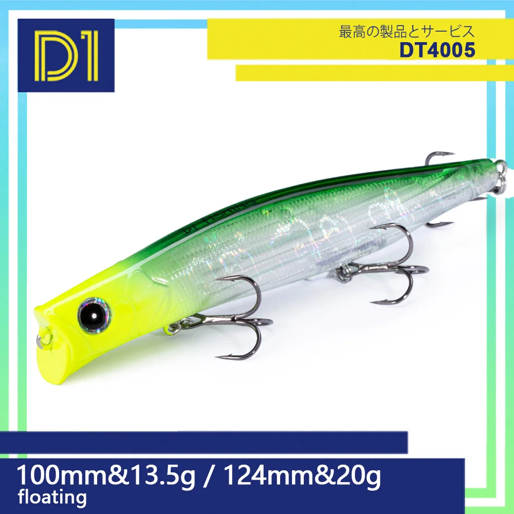 

D1 Popper Fishing Lures Top Water Floating 124mm20g Saltwater Surface Lure Hard Baits Hunting Bass Pike Laser 3D Eyes Sea Pesca