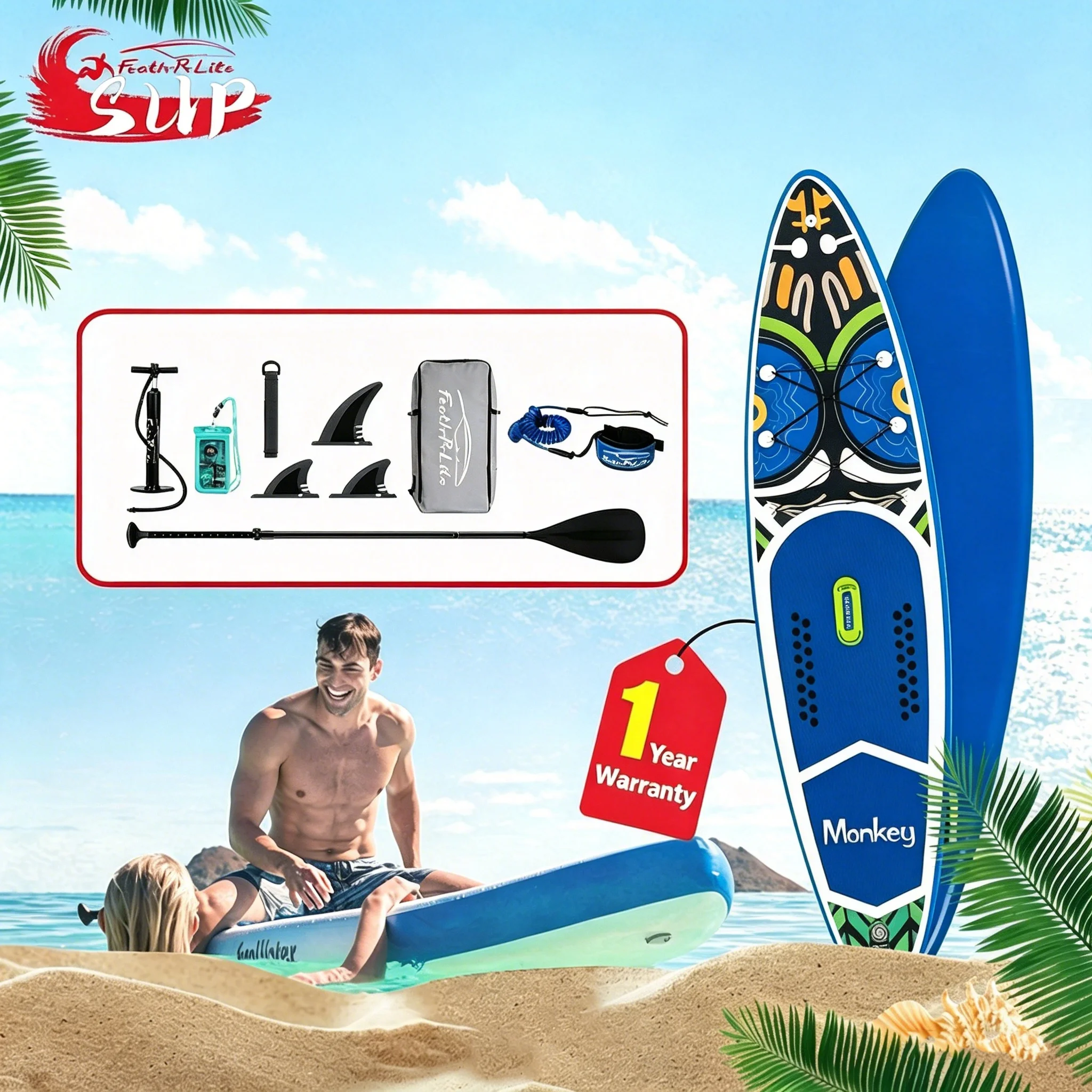 Planche de SUP gonflable Funwater 350x84x15cm, capacité 180KG, planche de paddleboard pour femmes, portable et légère