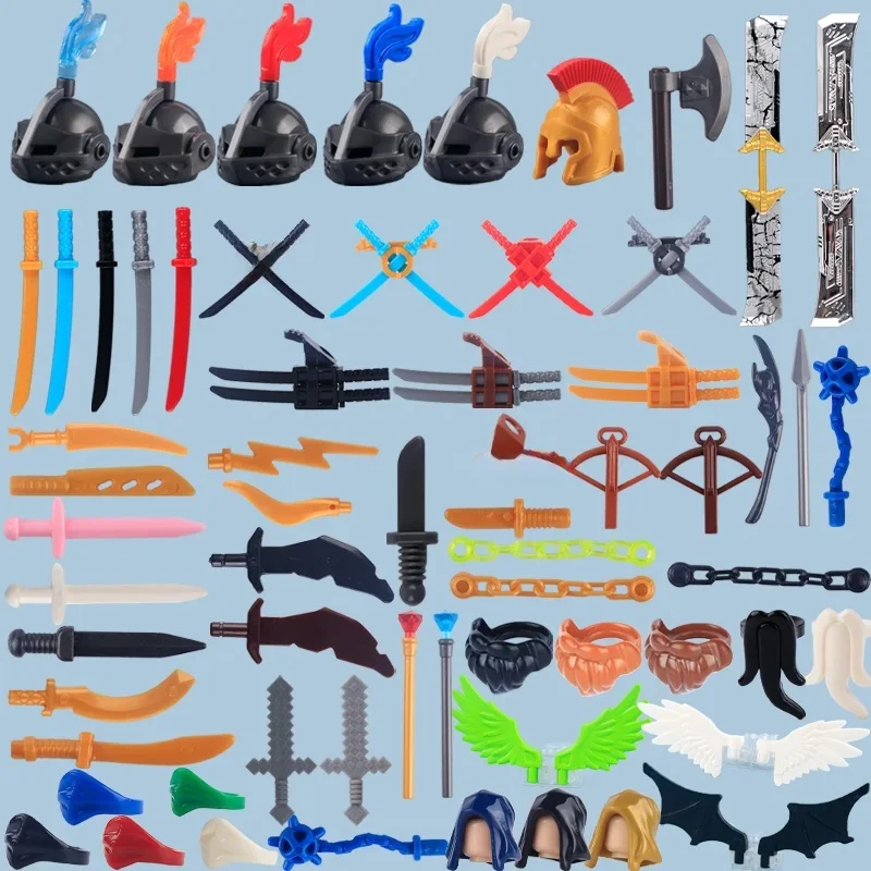 MOC – accessoires d'armes militaires médiévales, blocs de construction, château, chevalier, roi, casque, gilet, armure, bouclier Viking, briques à ailes, jouet pour garçon