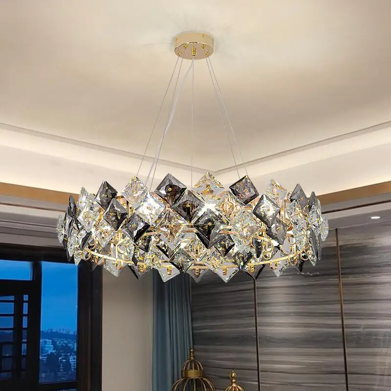 

Light Luxury Crystal Chandelier Round Living Room Lamp Hall Lamp Fashion Restaurant Bedroom Lamp Villa Led Chandeliers Lighting