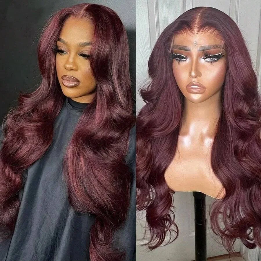 

Women 99J Burgundy Body Wave 100% Human Hair Wigs 13x6 13x4 HD Lace Frontal Wigs Human Hair Pre-Plucked Hairline With Baby Hair