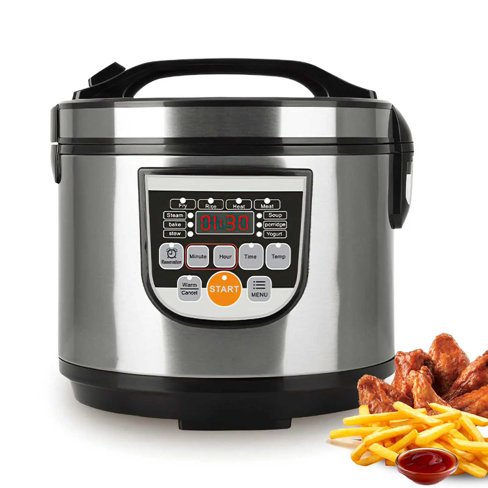 Cuiseur à riz en acier inoxydable 5L 700W, multifonction numérique LED avec cuve antiadhésive pour la famille/les fêtes, fonction maintien au chaud