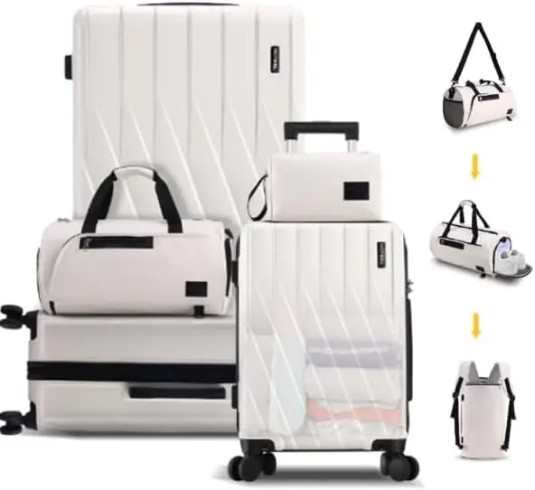 Juego de equipaje rígido de 3 piezas 100% para PC, ruedas giratorias y cerradura TSA, maleta de mano de 20" con lona deportiva y bolsa de aseo