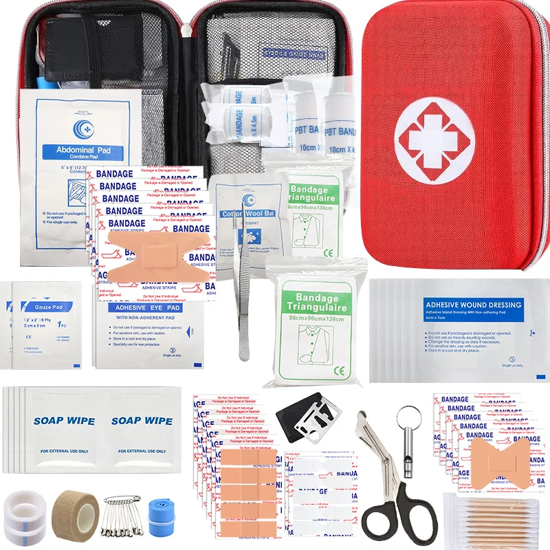 160Pcs Medical Survival Pack Lightweight Hard Box Emergency Kit for Car Motorcycle Home Workplace Camping Hiking Outdoor