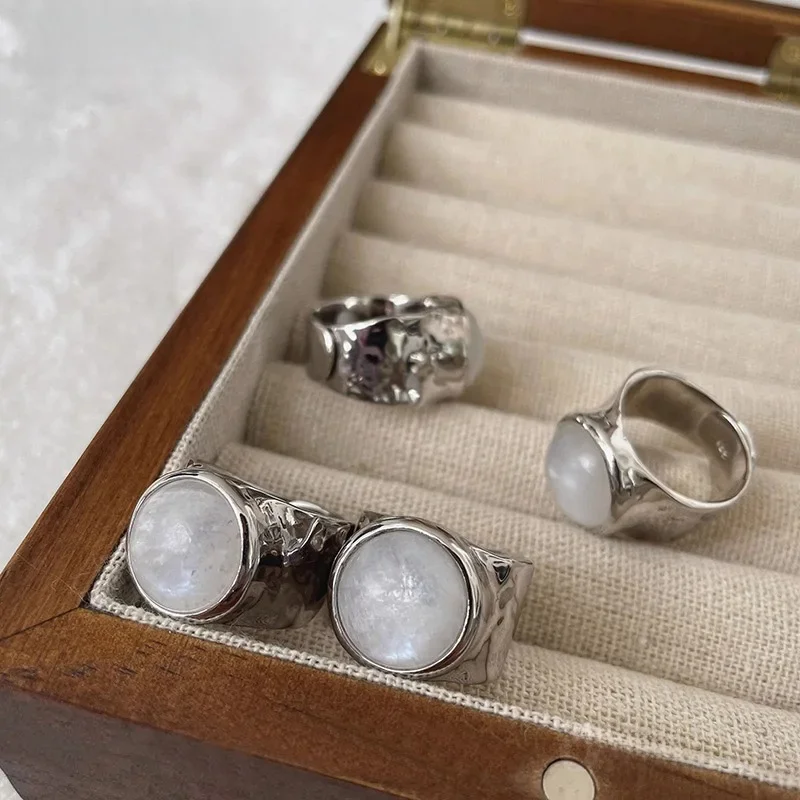 XIYANIKE nieregularny kamień księżycowy szeroki regulowany pierścienie otwierające dla kobiet dziewczyna moda nowa biżuteria prezent urodziny anillos mujer — zdjęcie 2