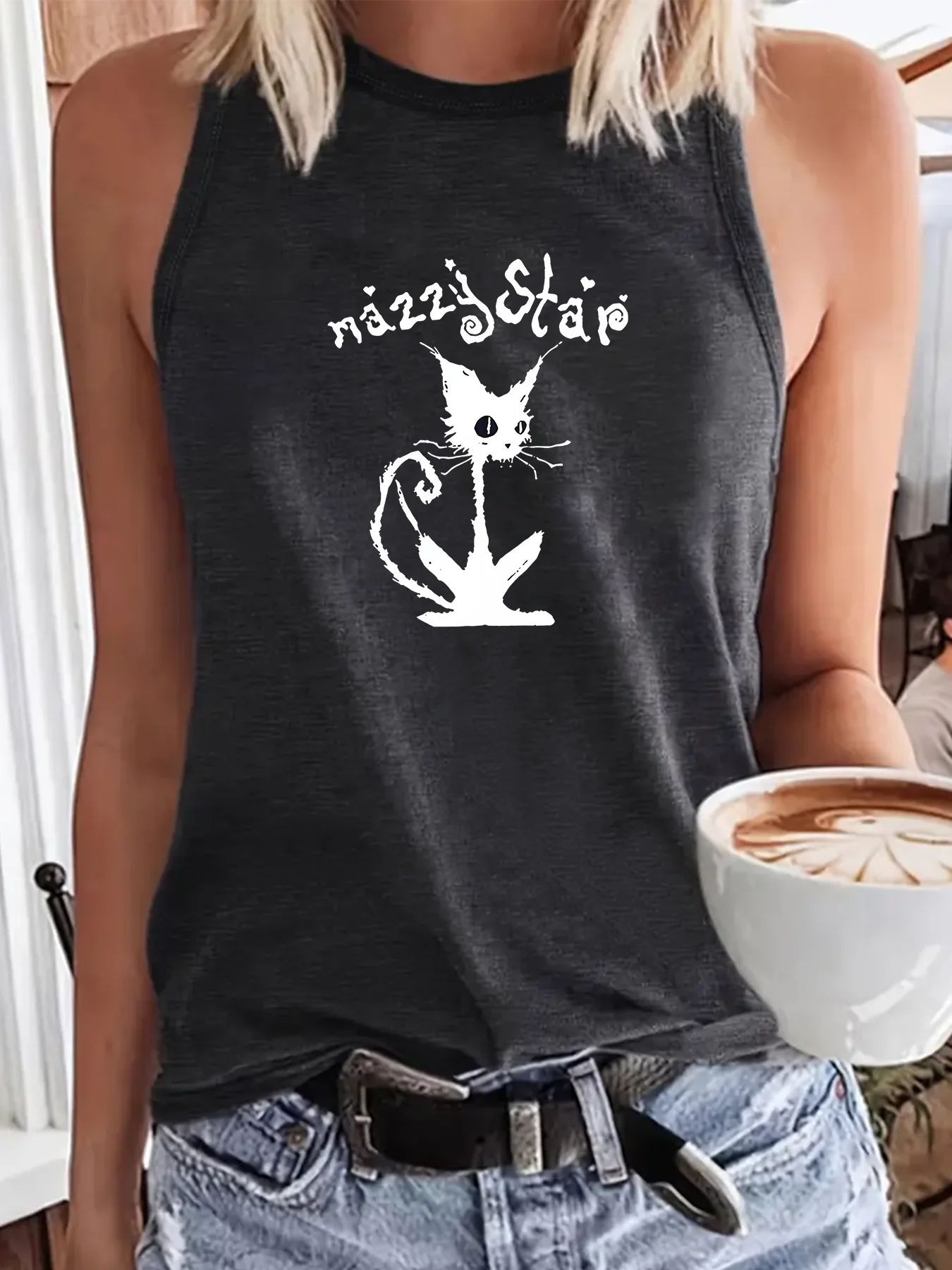 Cute Cat Mazzy Star Fashion Sports Women's Tank Top Loose O Neck Sleeveless Casual Tank Top For Clothing