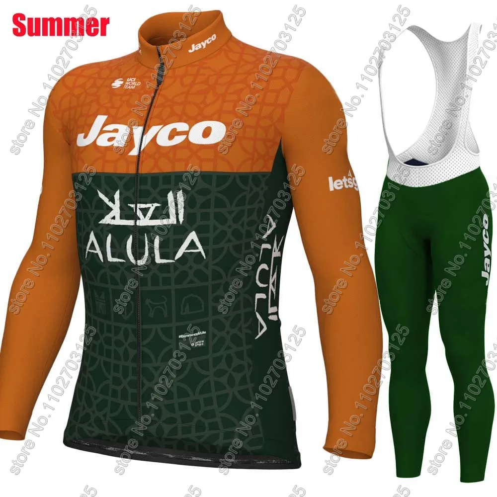 Green Jayco Alula 2024 Cycling Jersey Set Long Sleeve Summer Australia Clothing Road Pants Bib Bike Suit MTB Maillot Ropa