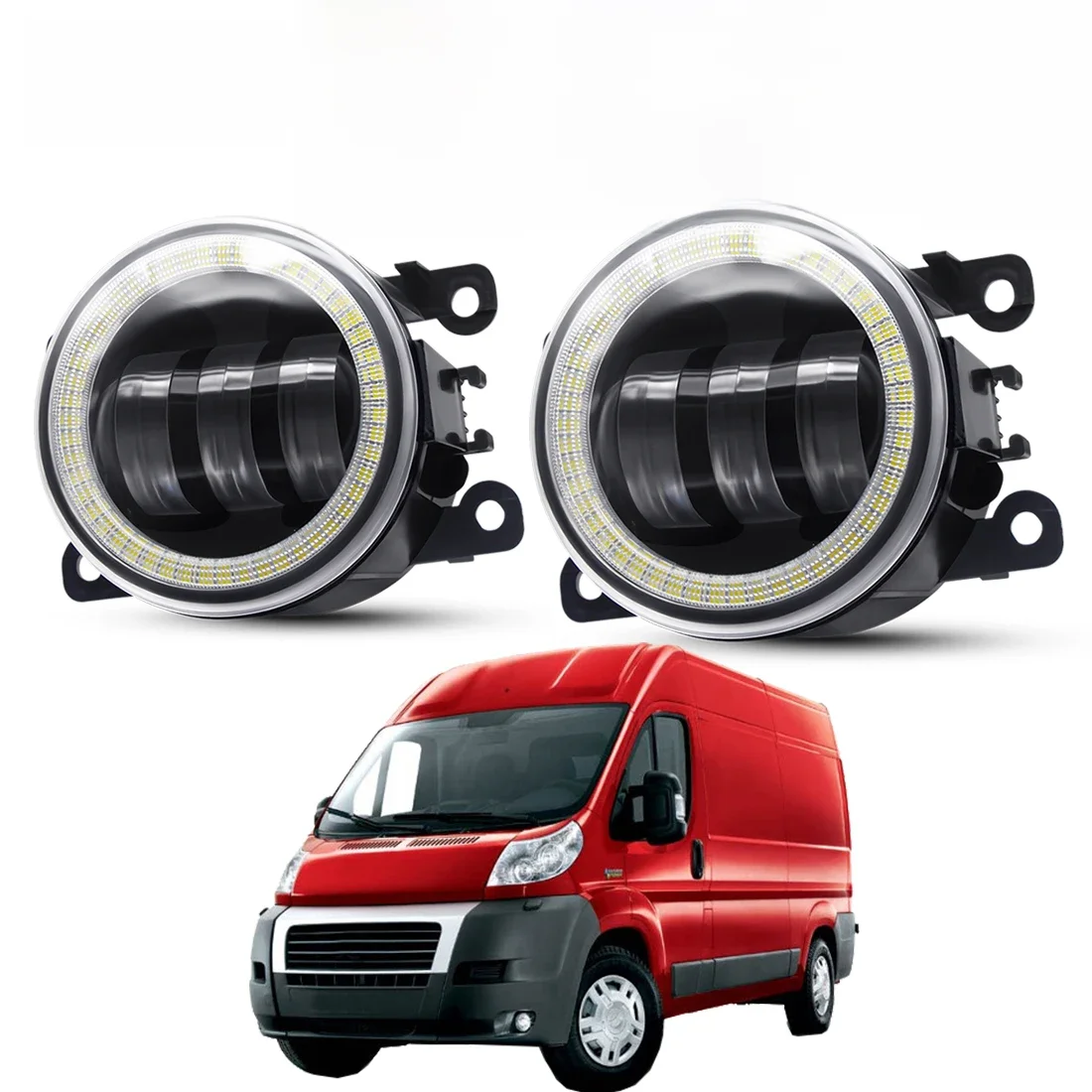2 X ensemble de phares antibrouillard pour pare-chocs avant de voiture, pour Fiat Ducato 250-290 2014 – 2020 30W, lentille LED, œil d'ange, feux de jour 12V