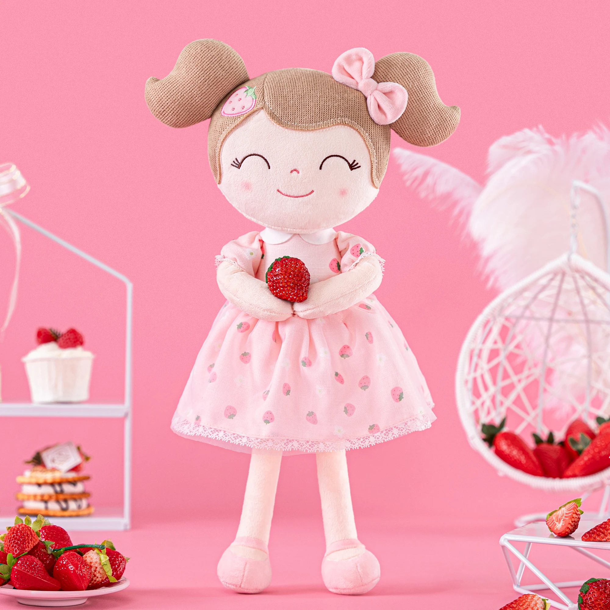 Gloveleya16-inch Personalized Baby Dolls Spring Girl Strawberry Baby Doll Gifts Cloth Dolls Kids Rag doll Plush Toys Pink