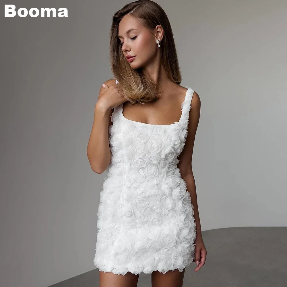 Booma Mini Wedding Party Dresses Square Collar Sleeveless Flowers Brides Gowns for Women Above Knee Cocktail Dresses Outfits