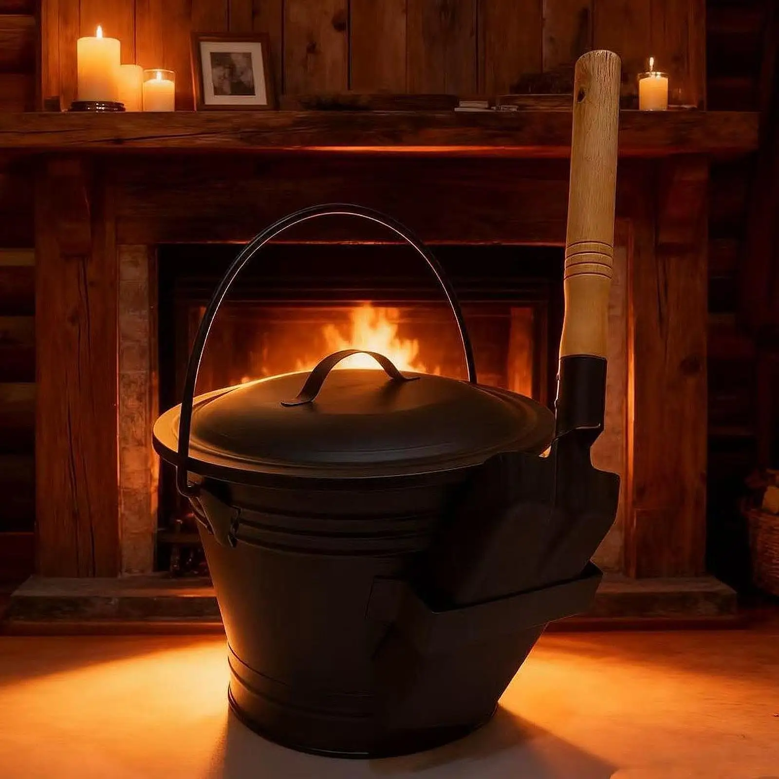 Ash Bucket with Spade, Iron Fireplace Bucket for Outdoor Fire Pits, Wood Stove Wood Burning Stove Fireplace Tool Set
