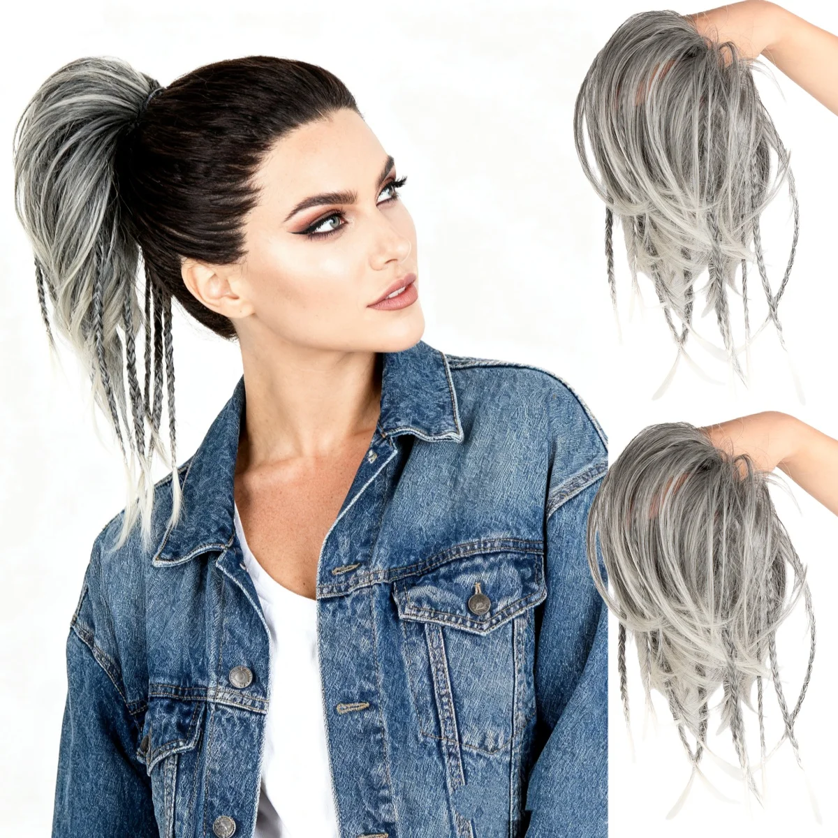 

Женский хвост ручной работы из синтетических волос, 2 шт., с зажимом для челюсти — объемный грязный пучок и плетеный хвост с многослойным текстом