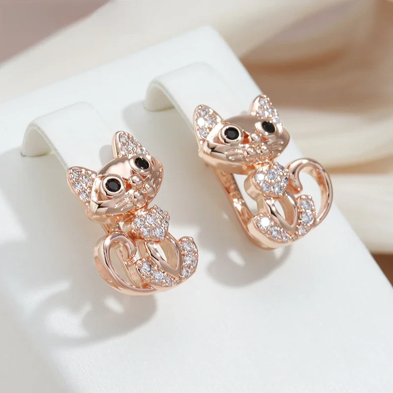Syoujyo Mode Retro niedlichen Kätzchen Ohrringe für Frauen 585 Rose Gold natürlichen Zirkon Mikro