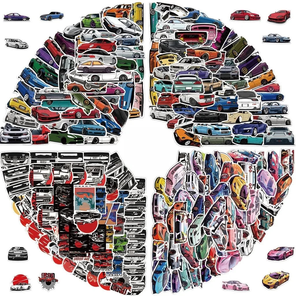 AliExpress NONE 200/100/50PCS Cartoon JDM Car Waterproof Graffiti Stickers for Helmet Bicycle Hand Account Pencil Case Decals