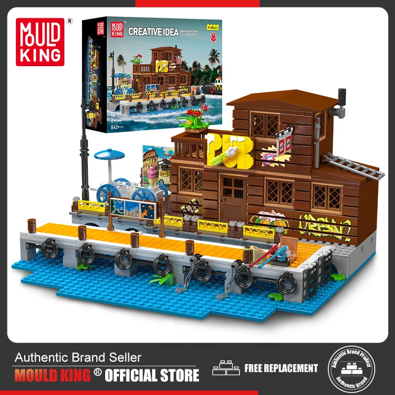 Mould King 10108 Streetview Building Block The Fishing House Model Assembly Brick Set Educational Kids Christmas Gifts Toys