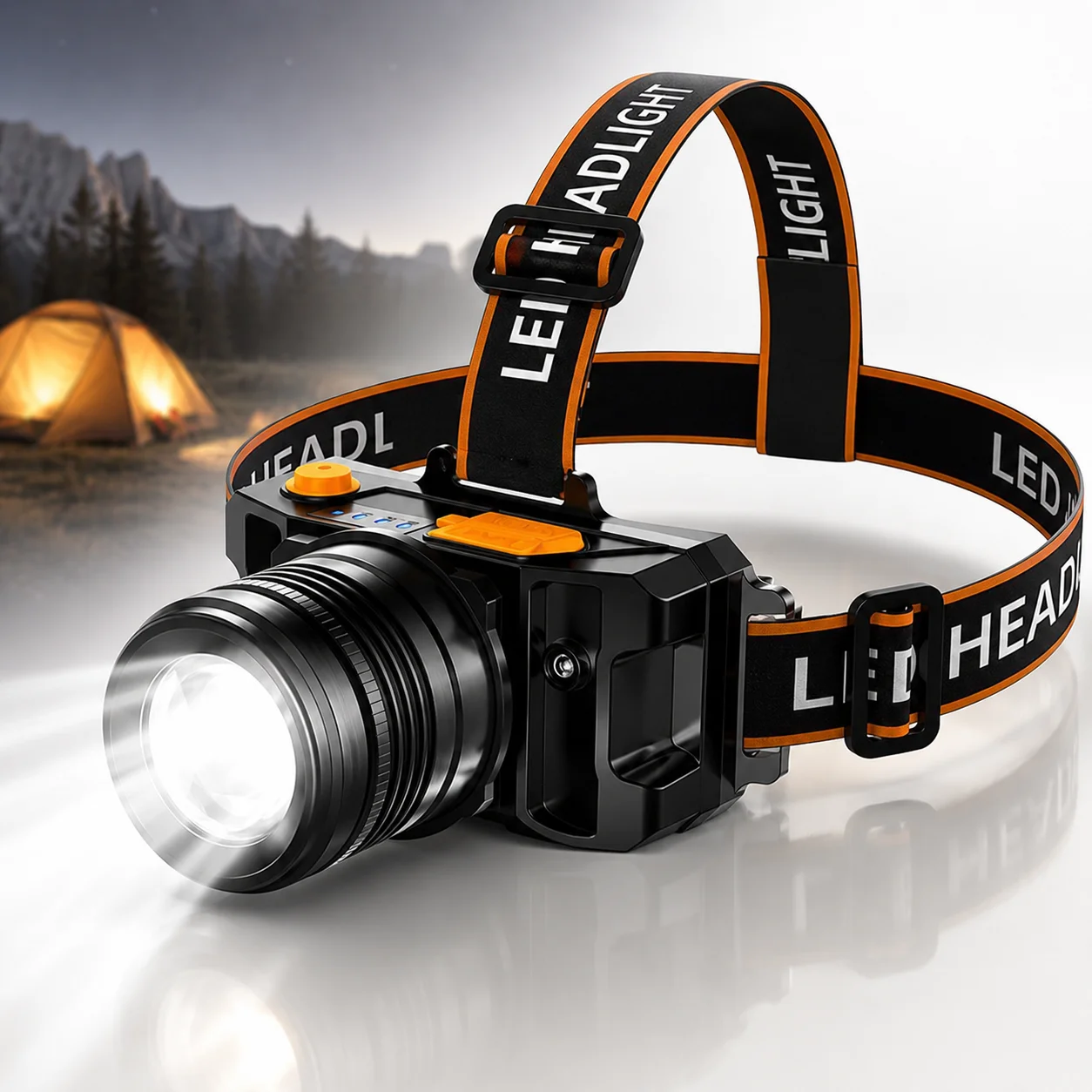 LED Headlamp Rechargeable with Adjustable Strap – Hands-Free Outdoor, Camping, Hiking, Running, Work Light