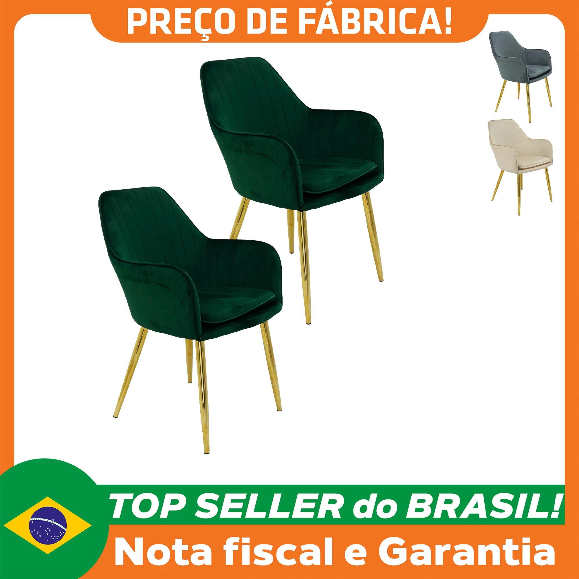 Kit 2 Cadeiras Poltrona Lines Base Dourada Recepção Sala Suede