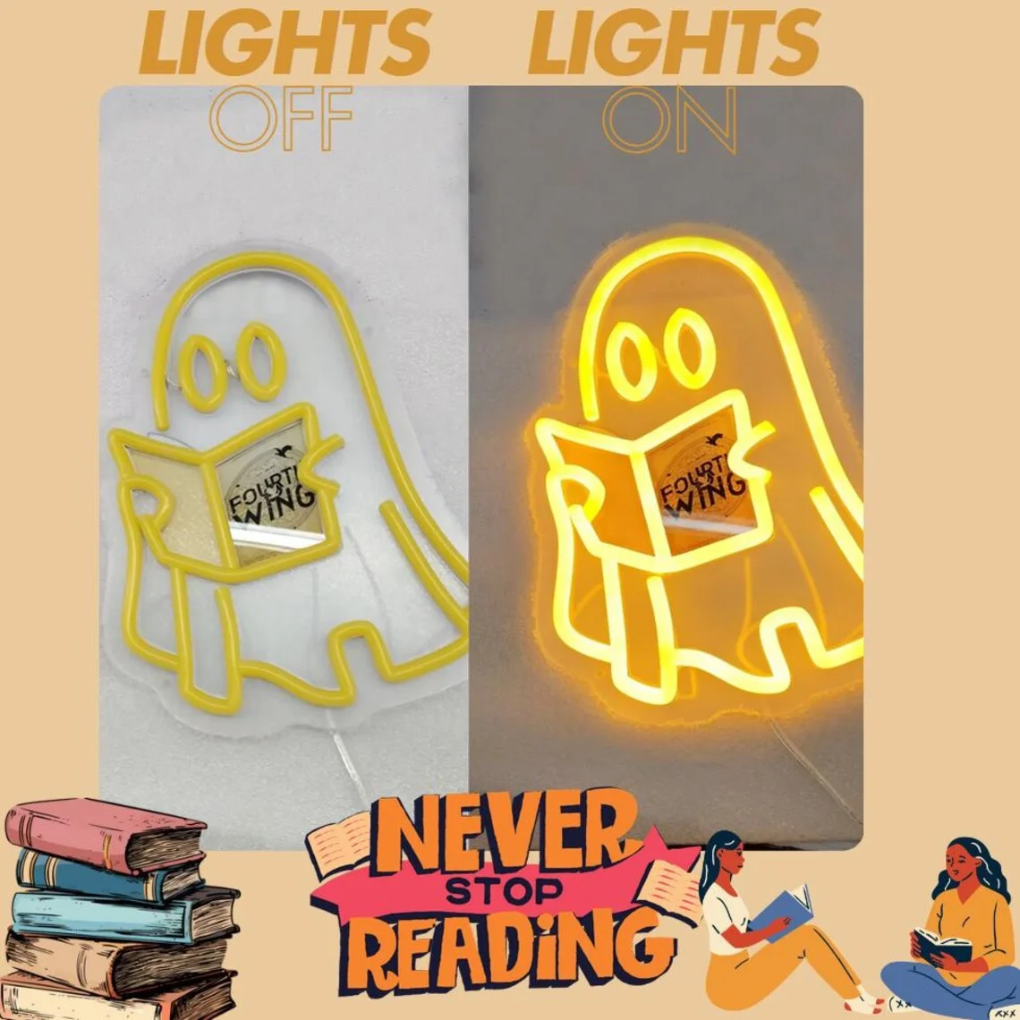 Ghosts Reading Custom Book Neon Sign, Custom Book Cover Sign, Ghosts Reading Sign,Spooks Reading,Book Lover Gift,Room/Dorm Decor