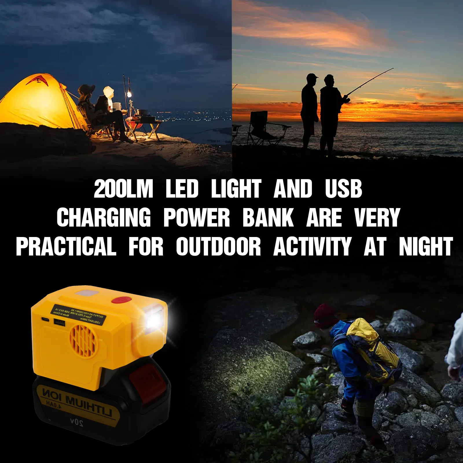 200W áram Inverter számára dewalt 20V Akkumulátor áram Állomás generátor vel 110V Account current Alvadás &USB port&type-c Bal oldal (no battery)