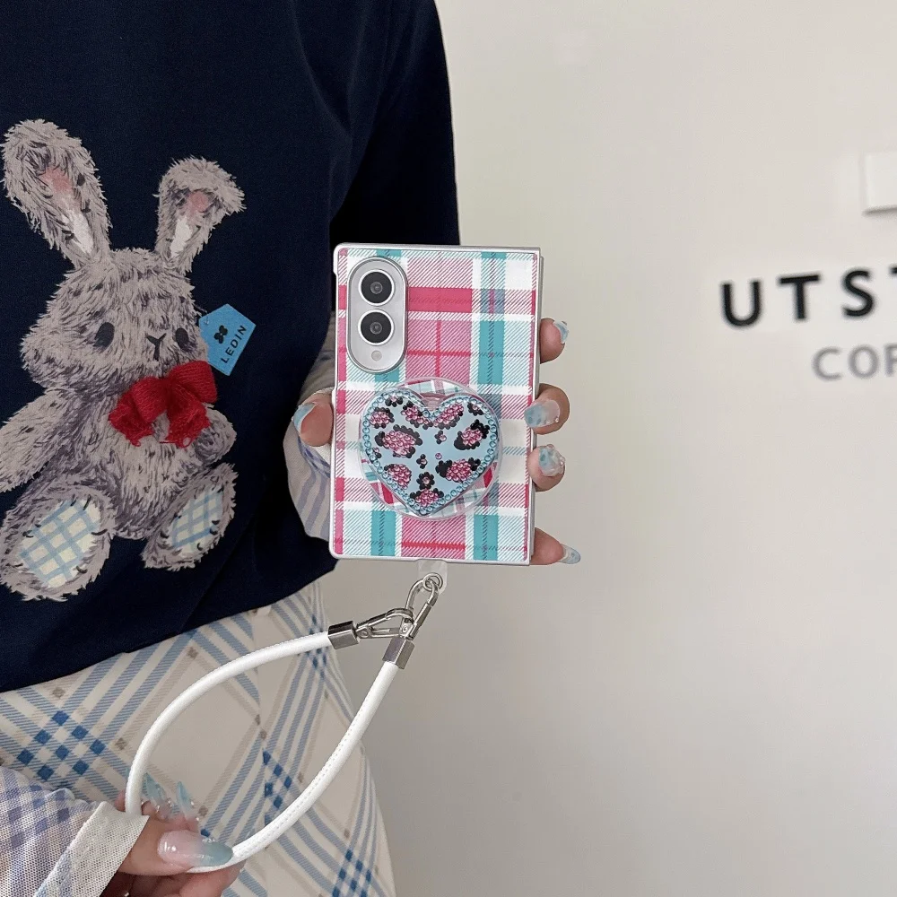 Fashion Korean Ins Colorful Plaid Mobile Phone Case For Samsung Galaxy Z Fold 8 Ultra Z Fold 8 Z Fold 7 Cover With Magsafe Stand