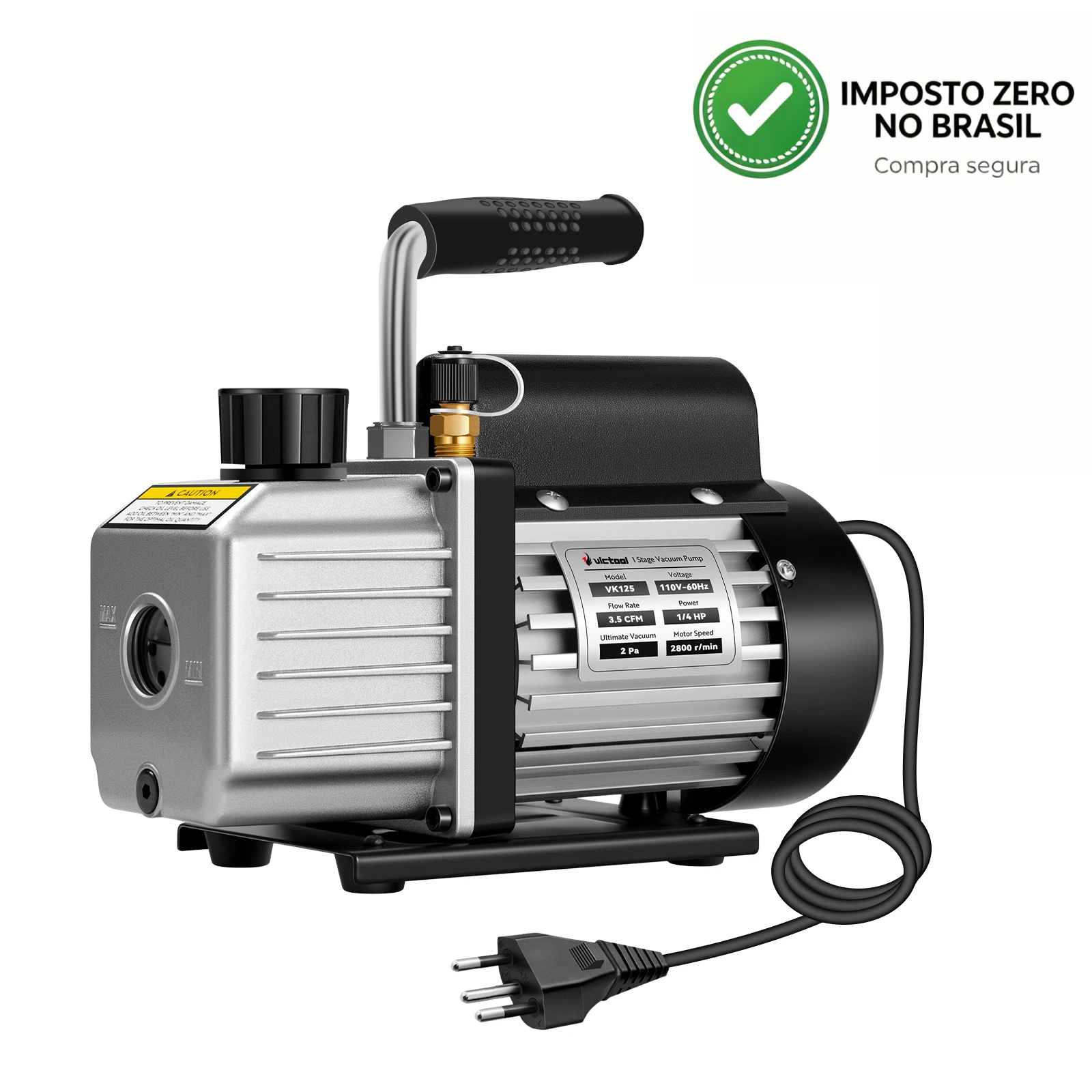 Bomba de Vácuo para Refrigeração 3.5CFM 110V/60Hz, Bomba de Palhetas Rotativas de Estágio Único para Manutenção de Ar Condicionado com Garrafa de Óleo de 230ml