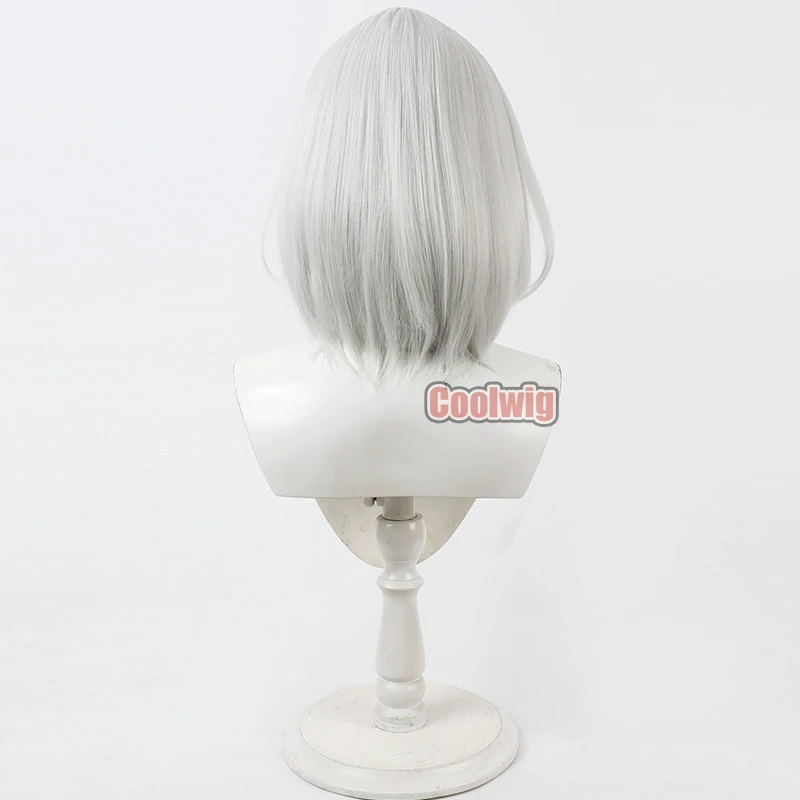 Coolwig الشعر الاصطناعية KMS Duisburg تأثيري الباروكات لعبة Azur Lane KMS Duisburg 30 سنتيمتر الفضة الأبيض مختلط الأحمر بوبو شعر مستعار مقاومة للحرارة #5