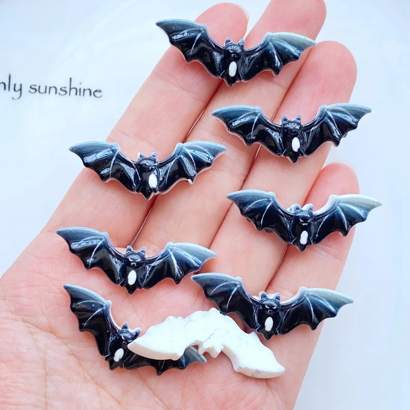 Figurines chauve-souris noire en résine pour Halloween, 10 pièces, à dos plat, bricolage, Scrapbook de mariage, accessoires de manucure, artisanat
