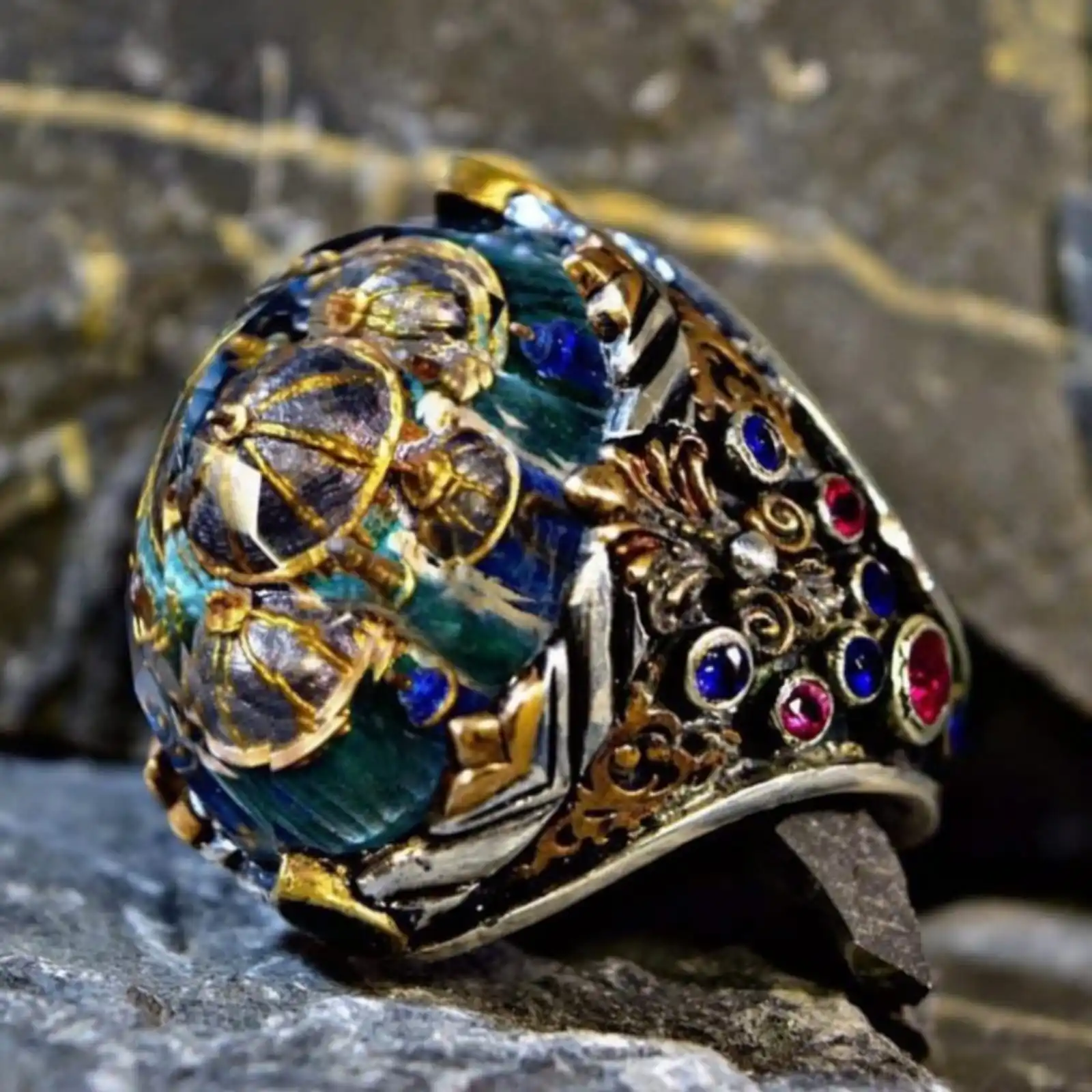 Unique Hagia Sophia Inspired Quartz Stone Men's Statement Ring, Adjustable Handmade 925K Ring, Gift for Him Jewelry