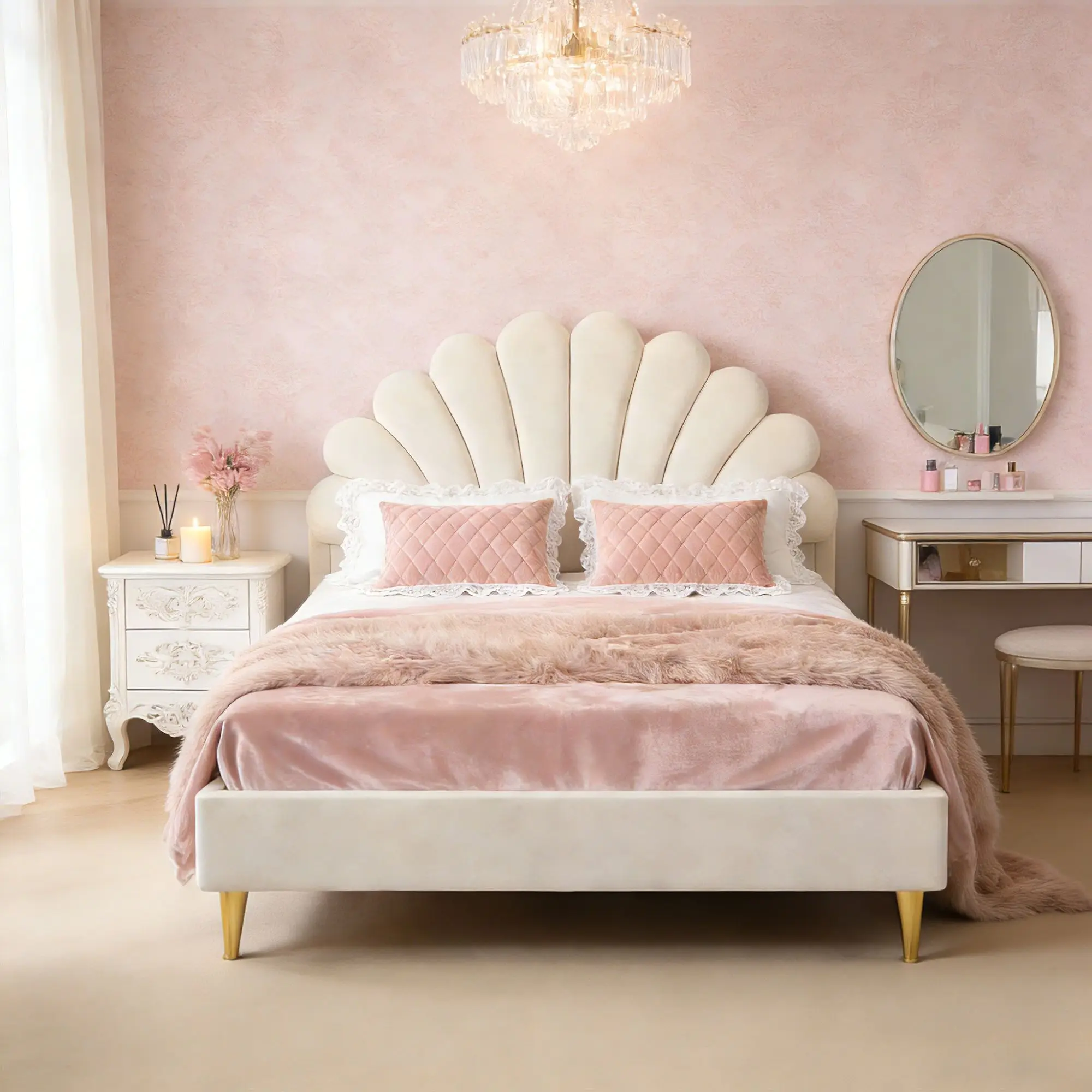 Letto matrimoniale imbottito con box a doghe, letto per 2 persone con schienale morbido, adatto per adulti e adolescenti