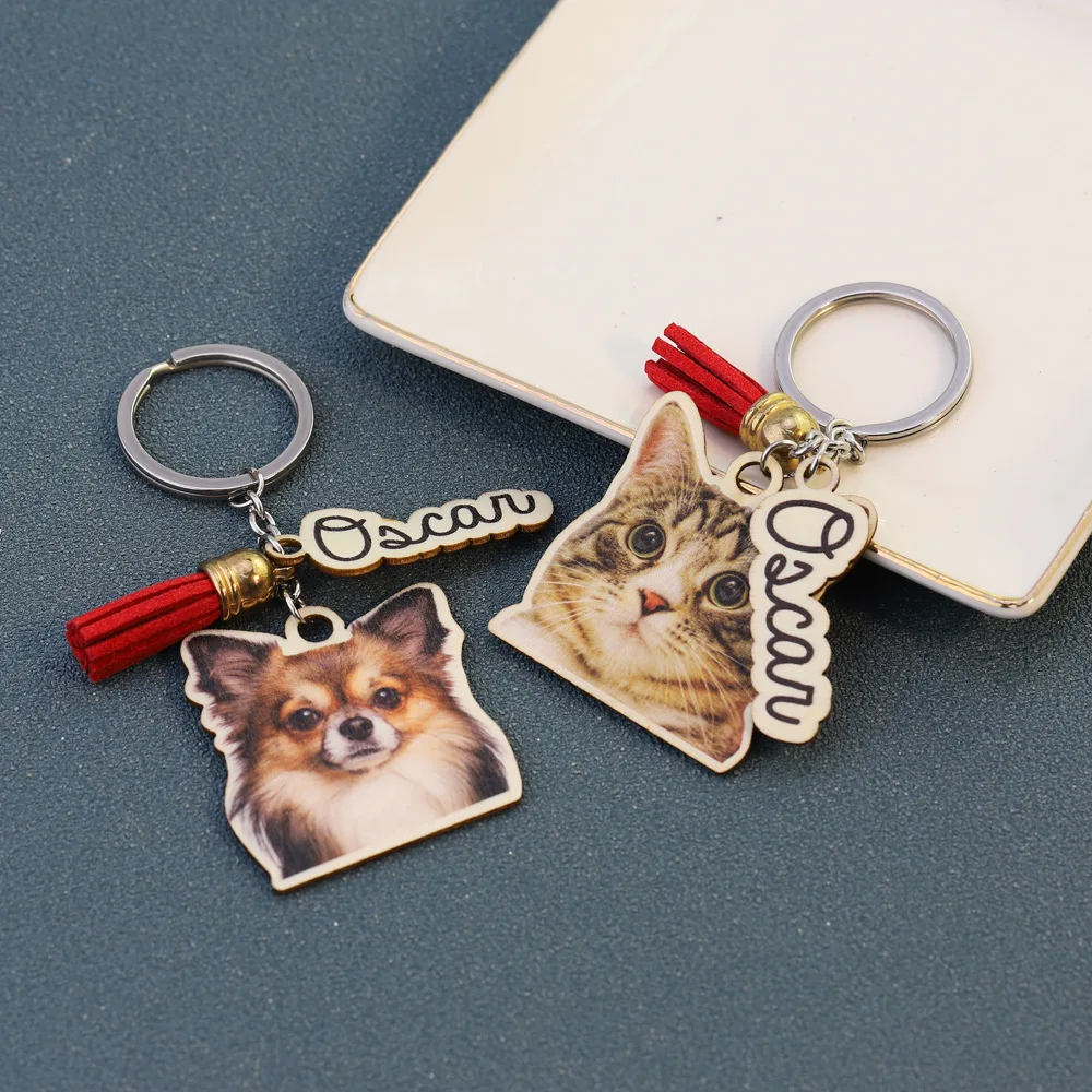 

Personalized Photo Customized Keychain Pet Colorful Keychain Stainless Steel Keyring Family Photos Dog DIY Picture Keychain