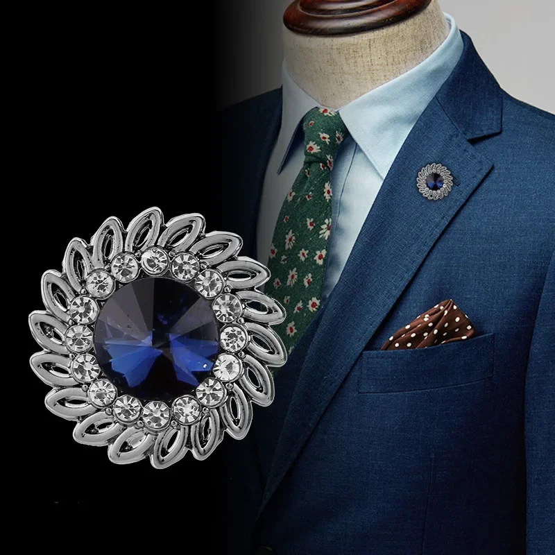 Wysokiej klasy Rhinestone kryształowa broszka szpilki moda koszula męska garnitur broszki stanik panie kołnierz Pin Luxulry biżuteria akcesoria — zdjęcie 2