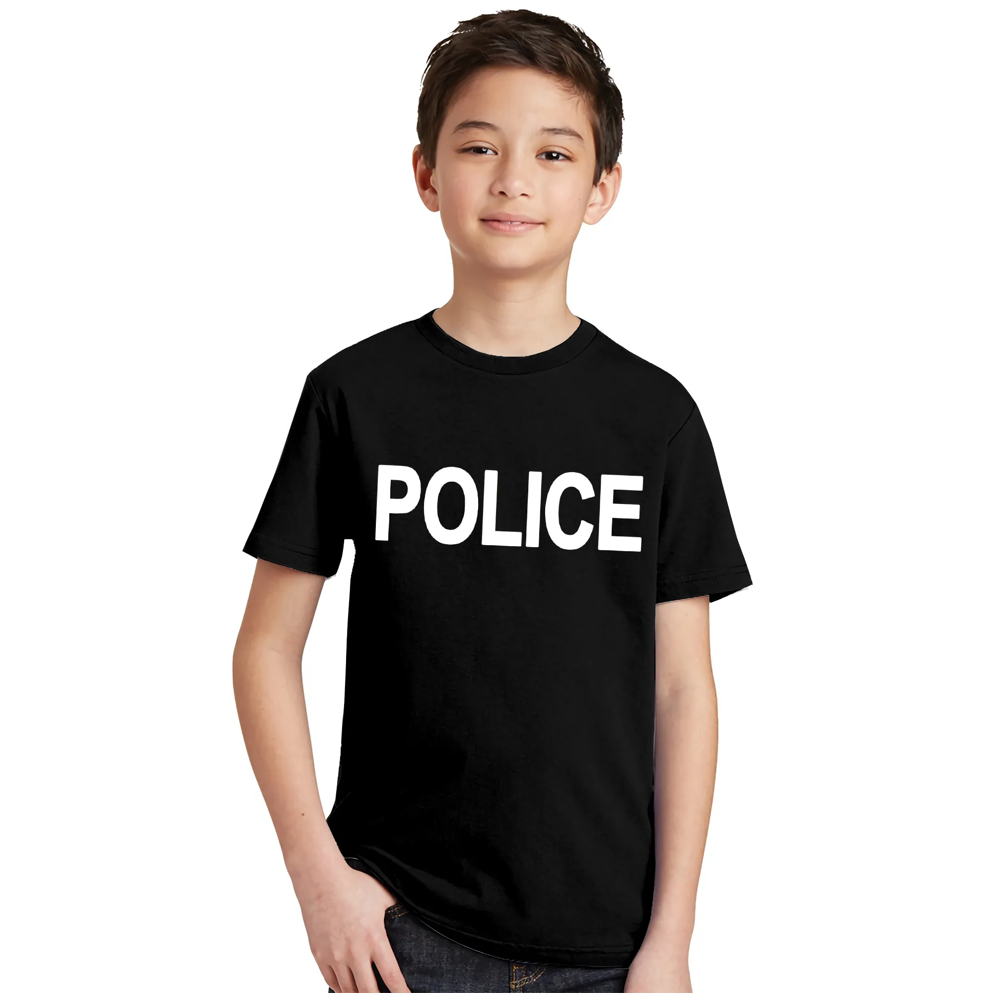 POLICE T-Shirt Kids Cosplay Fancy Dress Costume Children Unisex Summer Tshirt Letter Print Fashion Cotton Tee