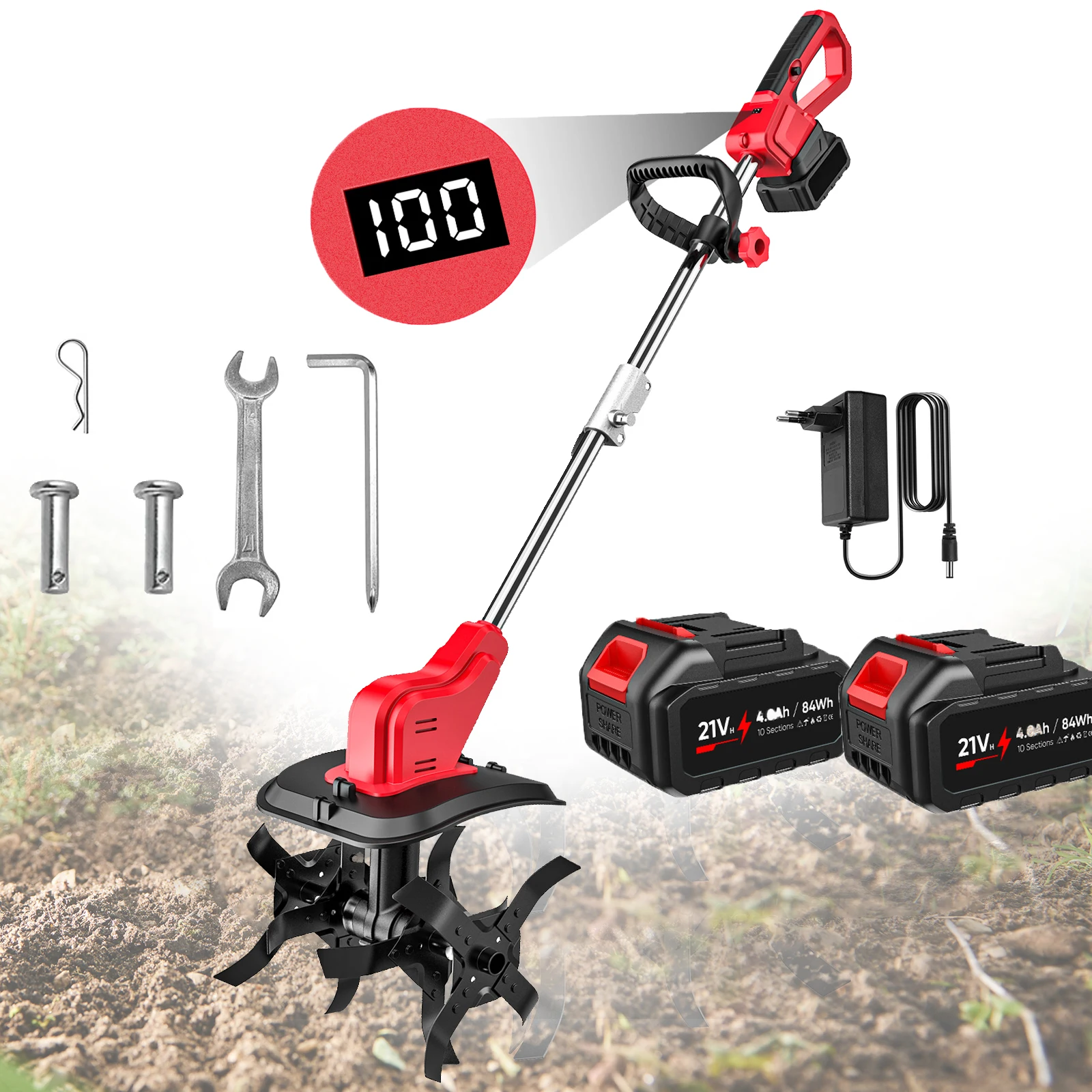 Cultivador eléctrico portátil, rototiller, cortadora de césped, herramienta de torneado de suelo de jardín inalámbrica de mano para batería Makita de 21V