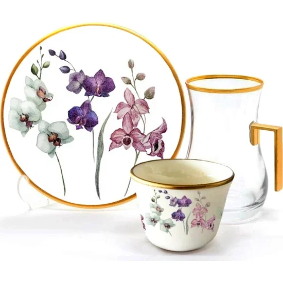 

Toygar Drop Handle Efe Tea Set 6+6 Orchid