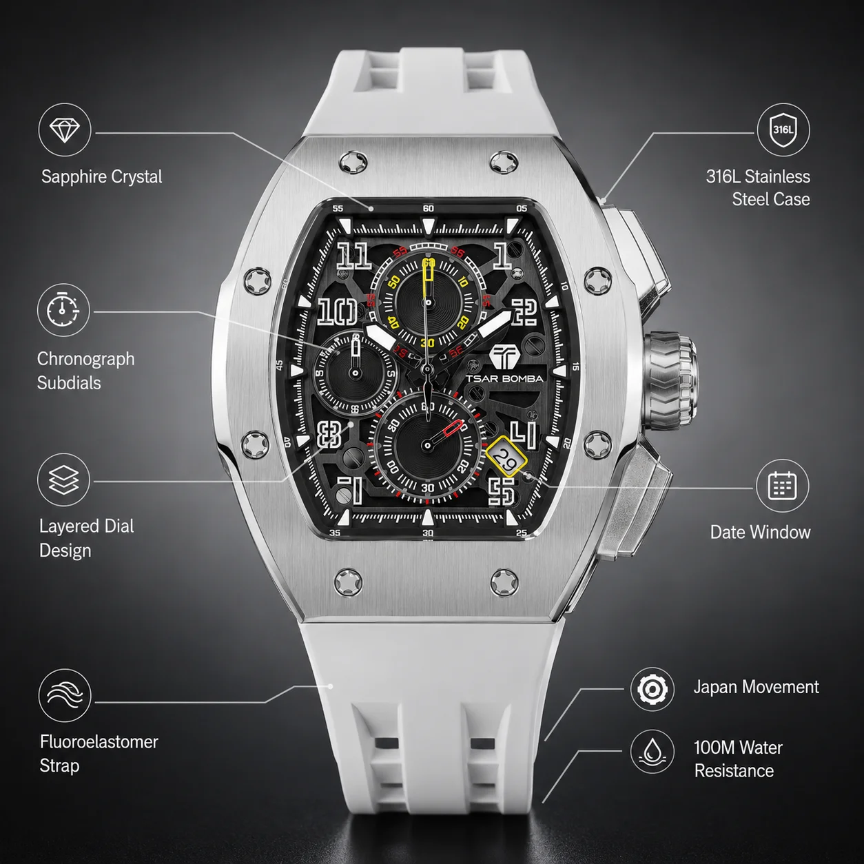 TSAR BOMBA Men's Quartz Watch  - Luxury Watch Hublot review and price