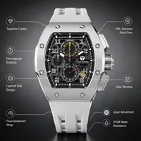 TSAR BOMBA Men's Quartz Watch Sapphire Crystal 10ATM Waterproof 316L Stainless Steel Luminous Luxury Sport Wristwatch photo 4