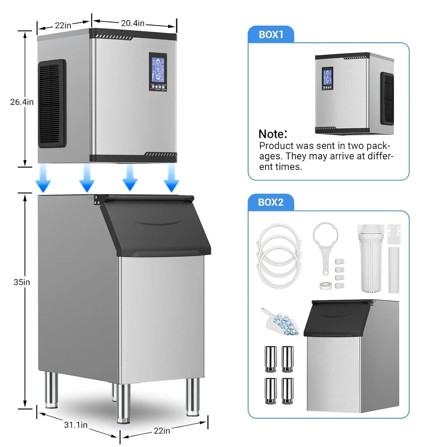 Commercial Ice Maker Machine 680 LBS/24h Large Ice Machine with Up to 600 LBS Storage Bin, 234 Ice Ready in 8-12 Min, Self-Cleaning Commercial Ice Maker & Water Filter for Bar, Restaurant, Cafe, Business