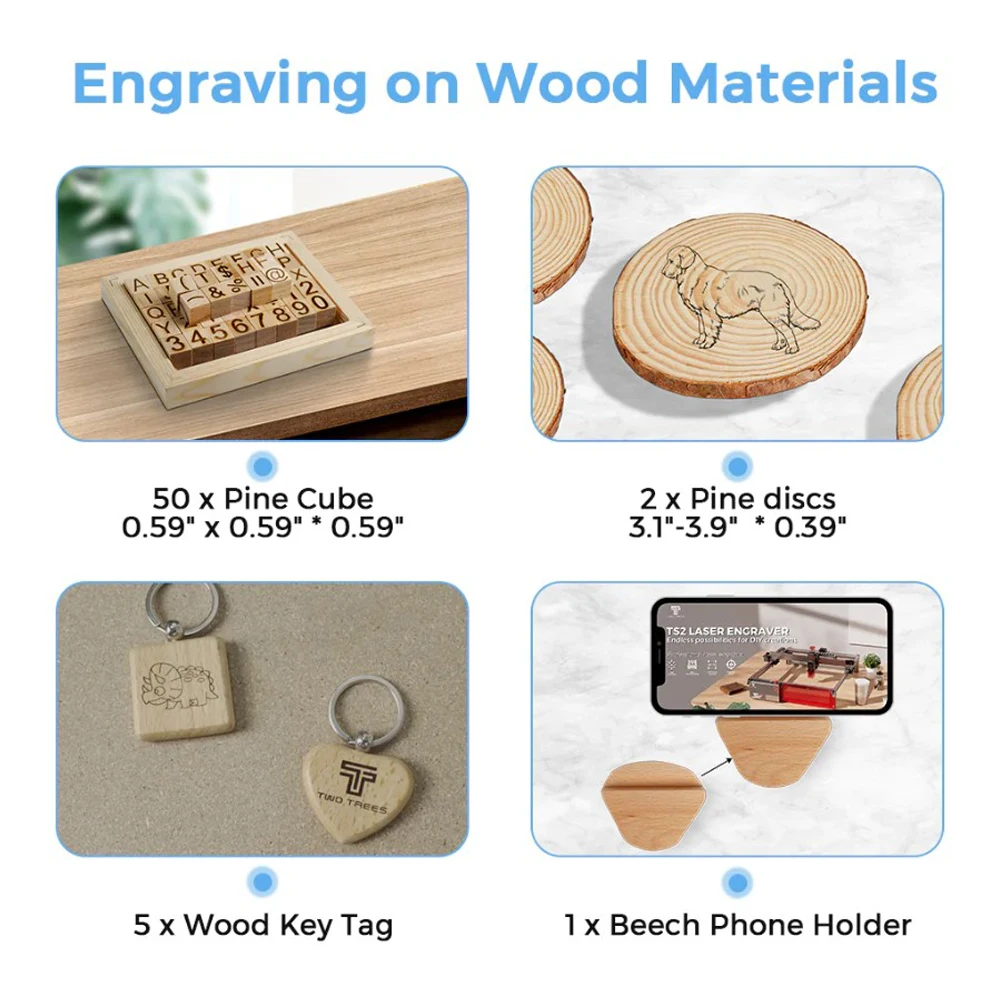 75Pcs Laser Engraving Machine Engraving Material Kit Laser Test Piece Metal Pendant Wooden Handicraft Ornament Log Plywood